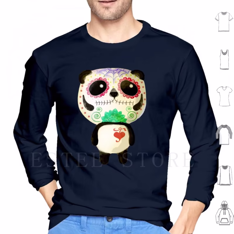 El Dia de los Muertos Panda Hoodies Long Sleeve Calavera Mexican Animal Mexican Mexico Sugar Skull Calavera