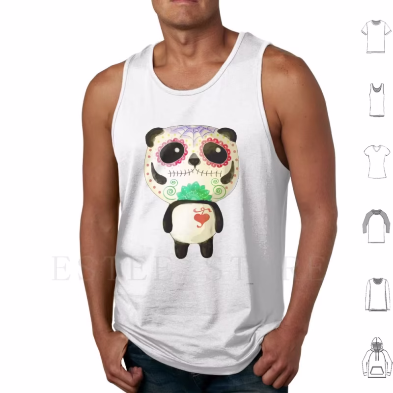 Calavera Panda Sugar Skull El Dia de los Muertos Mexican Animal Vest Sleeveless