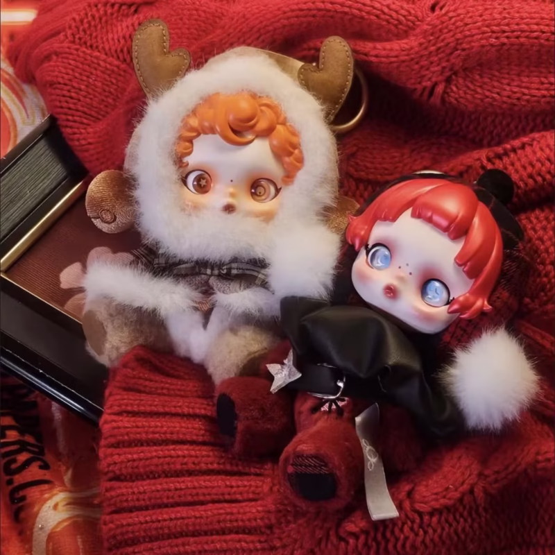 A cute action figure backpack pendant for Skullpanda's Winter Symphony Series blind box vinyl face doll