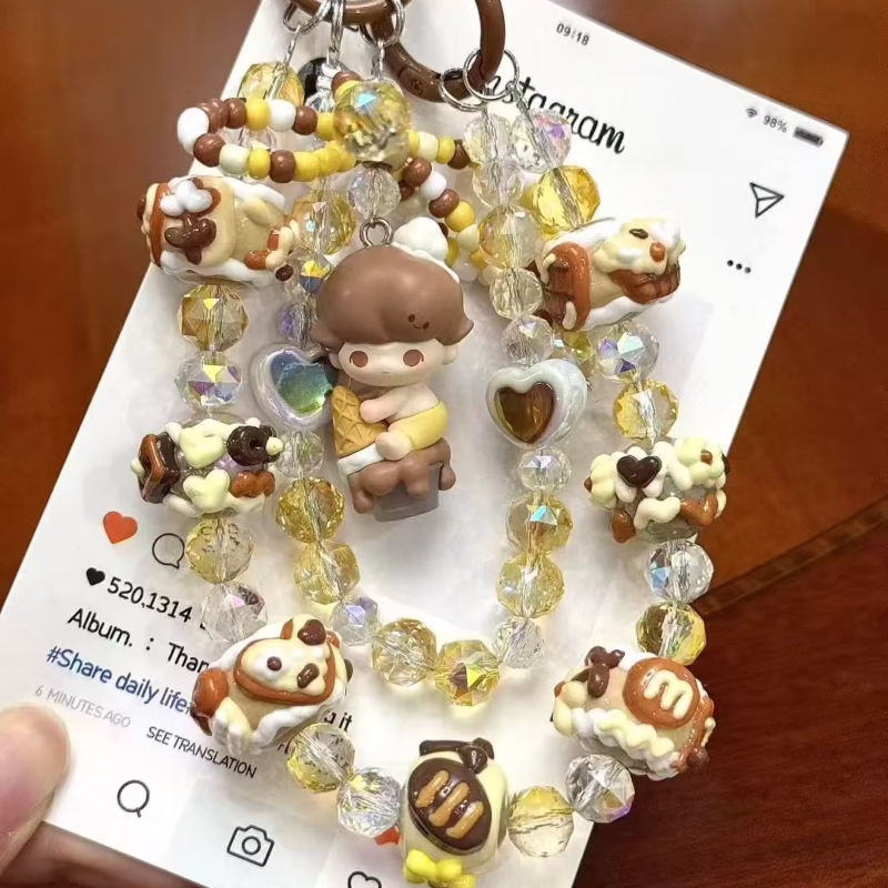 Doll DIY Skullpanda Mini Cute Cellphone Charm Bag Pendant Accessories – Dimoo Ice Cream Kawaii Bead Phone Lanyard Pink Keychain is your perfect pop of pastel magic for everyday carry