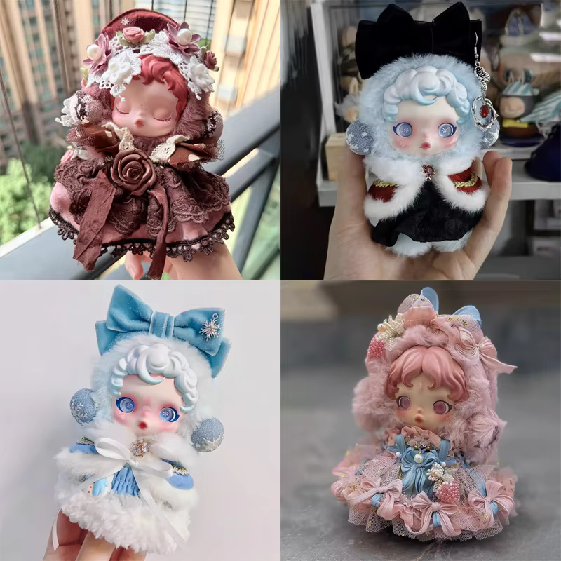 Skullpanda V2 Doll Threads: Tiny 16cm Rose Princess Gown, Hand-Stiched Fairy-Tale Chic