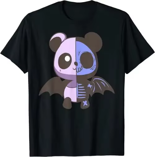 Pastel Goth Kawaii Anime T-Shirt Sweat with Panda Bat Skull Skeleton Product Description: Adorable Pastel Goth Kawaii Anime T-Shirt Sweat with Panda Bat Skull Skeleton features a one of a kind design that is a blend of cute and spooky
