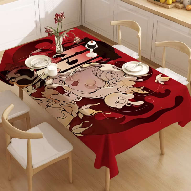 Trendy S-SKULLPANDA Toys Waterproof Oilcloth Tablecloths Rectangular Stain-Block Decor for Tabletop Surfaces - Image 3