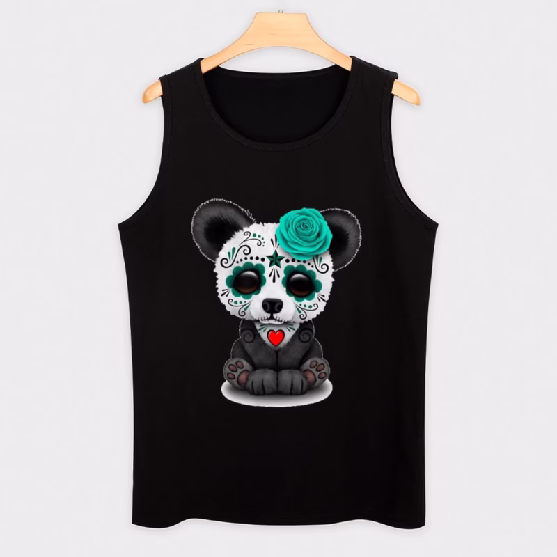 Men’s sleeveless tank top Halloween Sugar Skull Panda vest for Cinco de Mayo sleeveless t-shirts