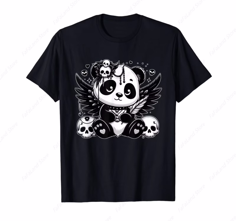 Skulls of Gothic Panda Bears Men's and Women's Goth Animal Lovers Panda Cotton Summer Top Tee