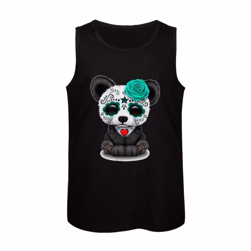Men’s sleeveless tank top Halloween Sugar Skull Panda vest for Cinco de Mayo sleeveless t-shirts - Image 4
