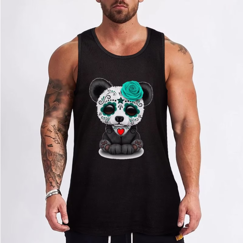 Men’s sleeveless tank top Halloween Sugar Skull Panda vest for Cinco de Mayo sleeveless t-shirts - Image 3