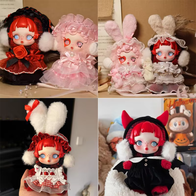 New Skullpanda Style Red Princess Skirt for Vinyl Dolls – DIY Rabbit-Style Outfit Accessories and Gifts