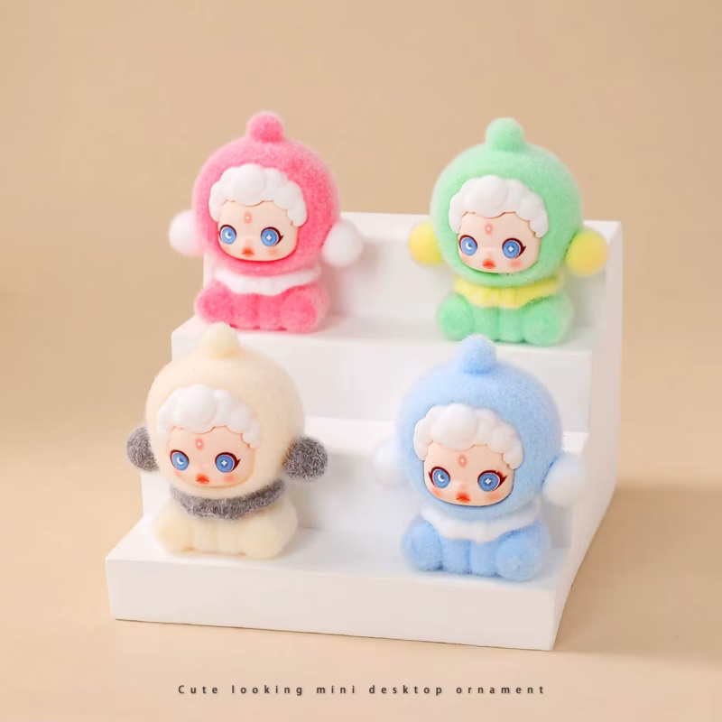 8pcs Lovely SKULLPANDA Anime Flocked DIY Action Figure Decorative Pendant Desktop Kawaii Dolls Car Ornaments Toy Christmas Gifts