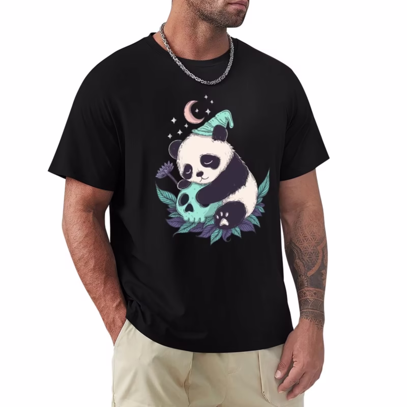 Funny, plus-size and baggy, Men's 100% cotton Sleepy Panda and Skull T-shirt. Meme and novelty t-shirts - Image 3